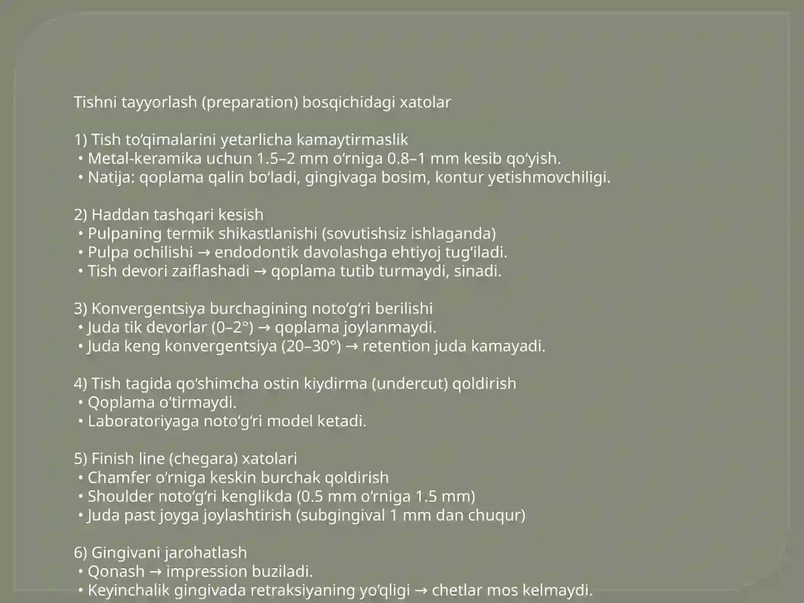 Qoplamalar tayyorlashda klinik va labarator bosqichda yo'l qo'yiladigan xatolar 4