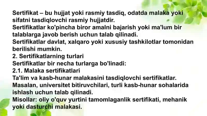 Sertifikat turlari va sertifikat beruvchi organlar 4