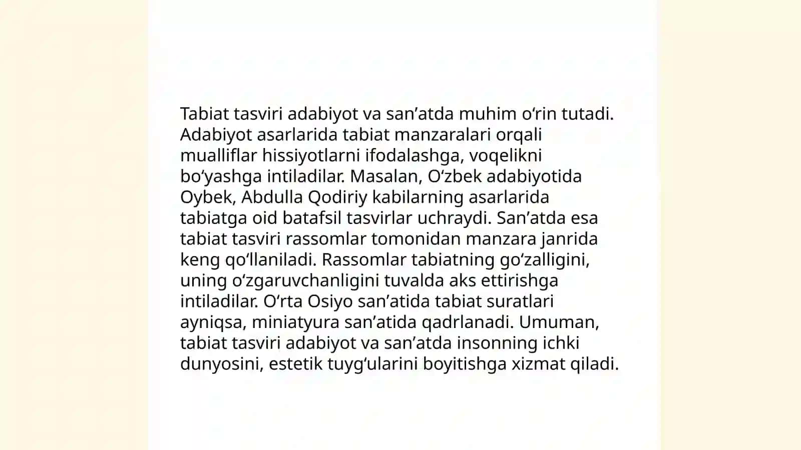 Fanlararo aloqa adabiyot va tasviriy sanʼat dars ishlanma 4