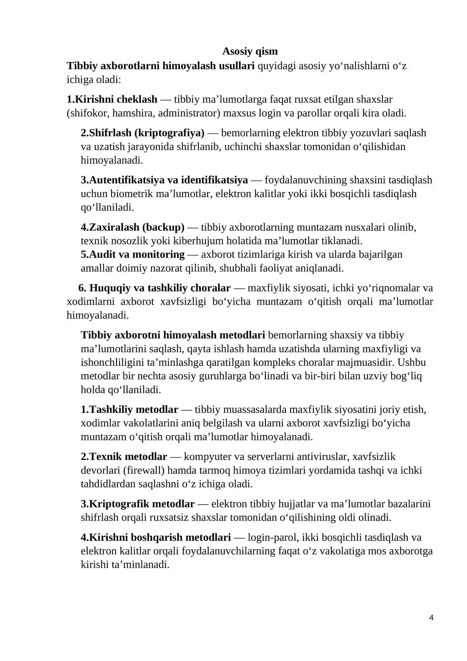 Axborot xavfsizligi. Tibbiy axborotlarni himoyalash 4