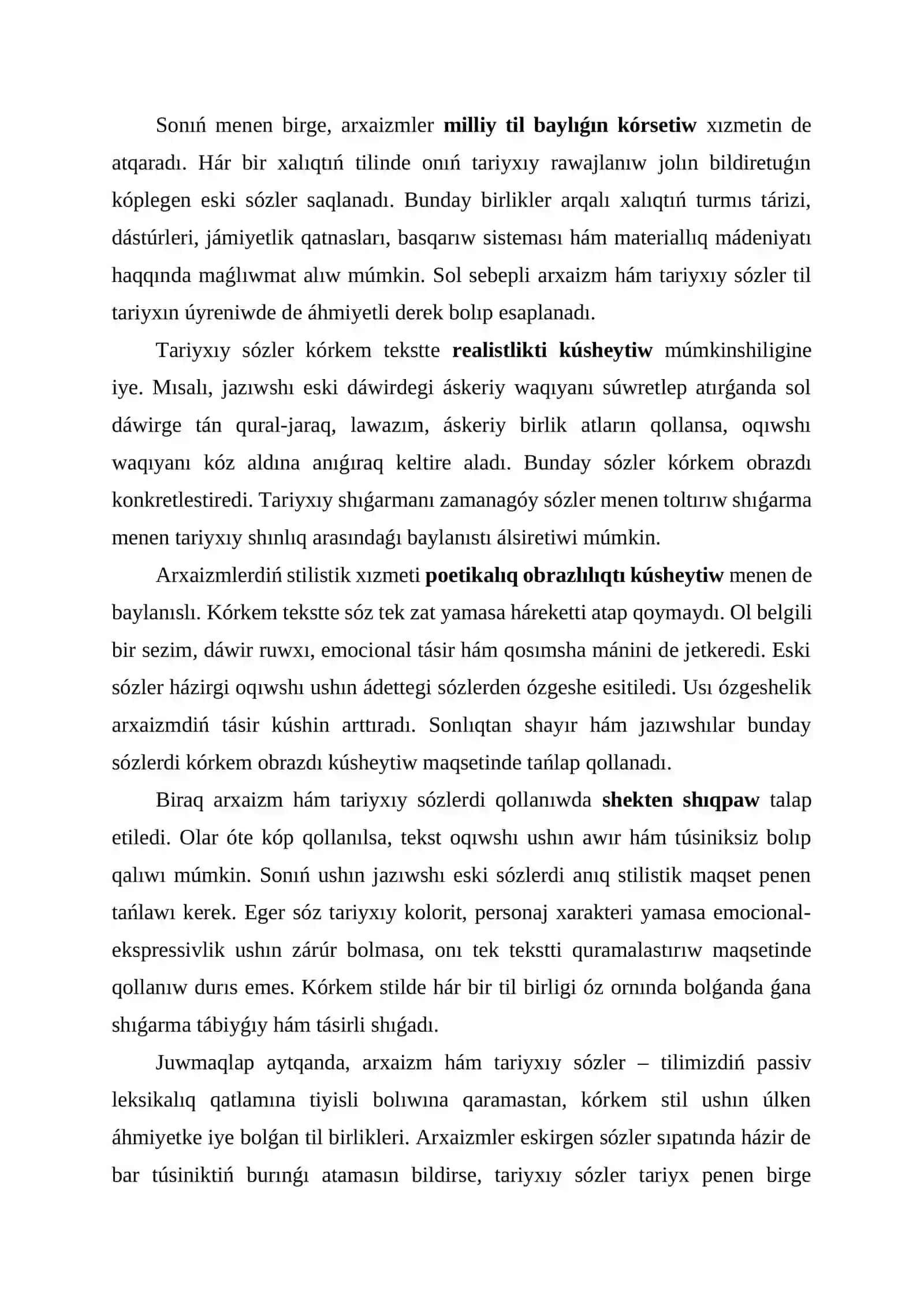 Arxaizm hám tariyxıy sózlerdiń stillik xızmeti 4