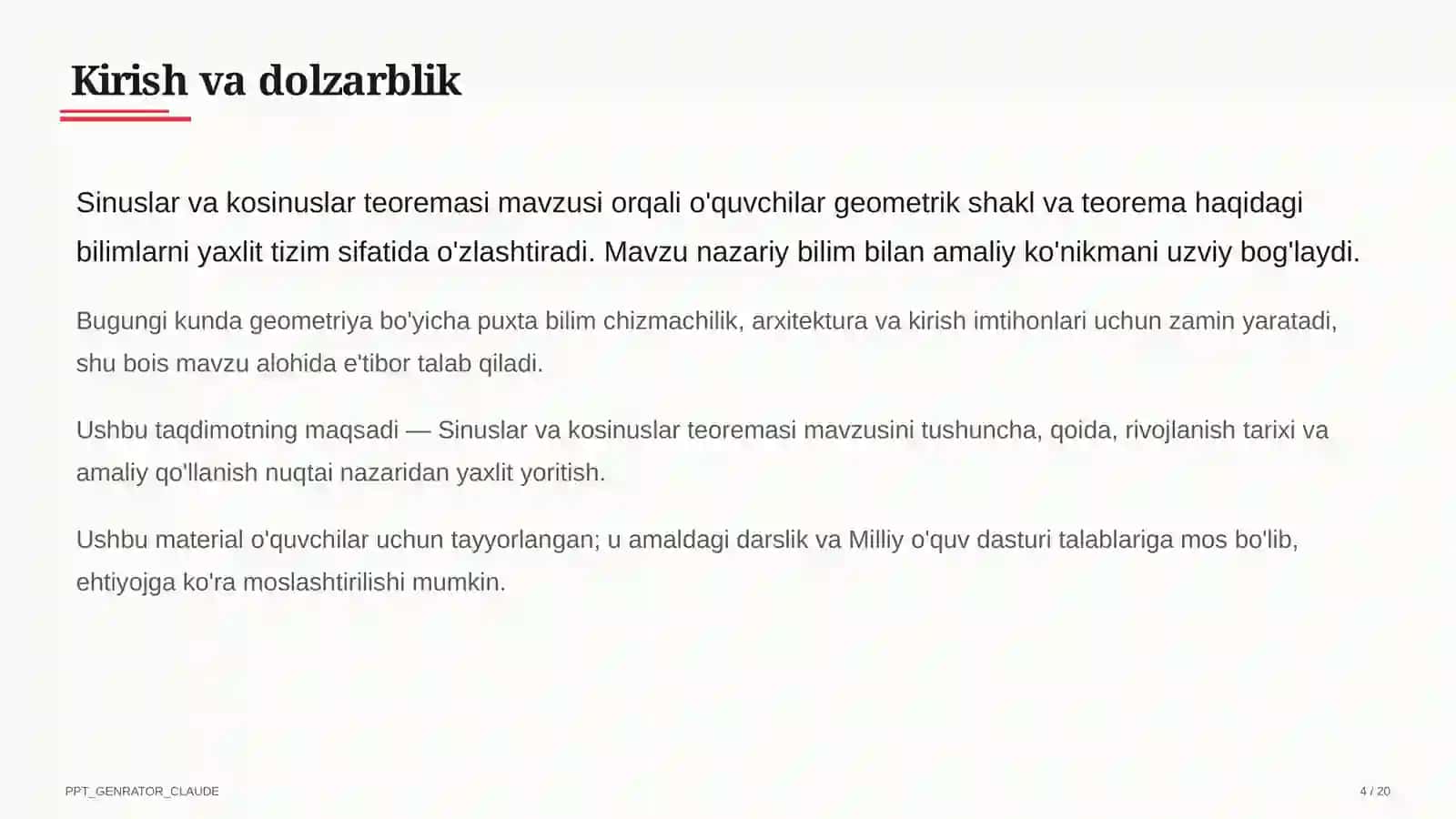 Sinuslar va kosinuslar teoremasi (9-sinf) 4
