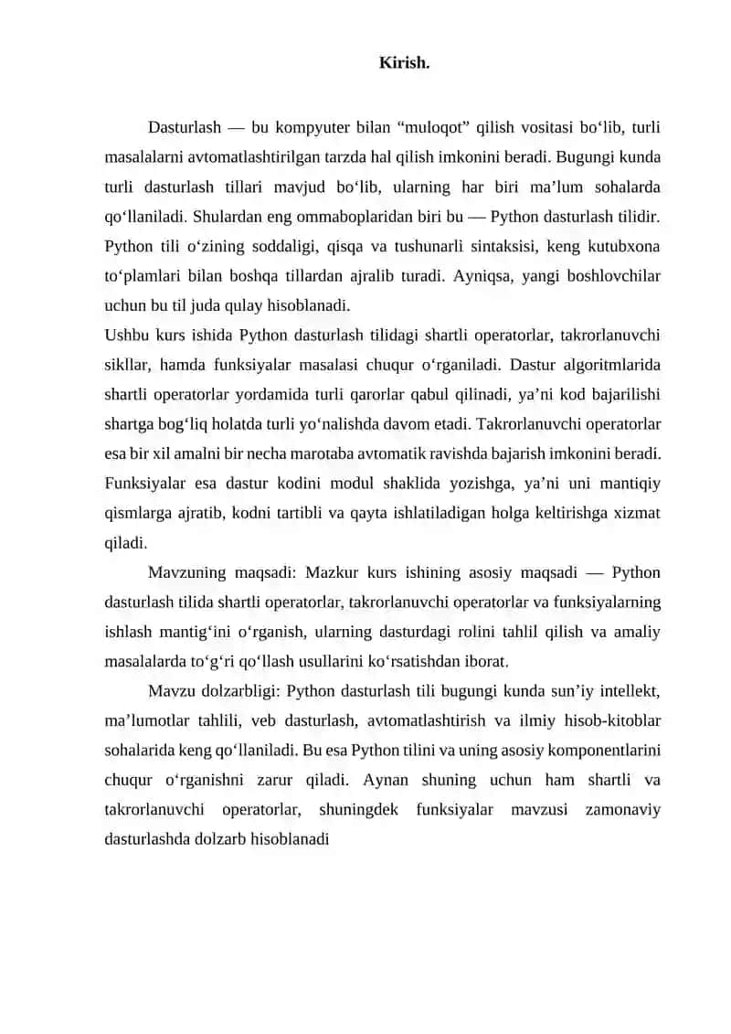 PYTHON DASTURLASH TILIDA SHARTLI TAKRORLANUVCHI FUNKSIYALAR 4