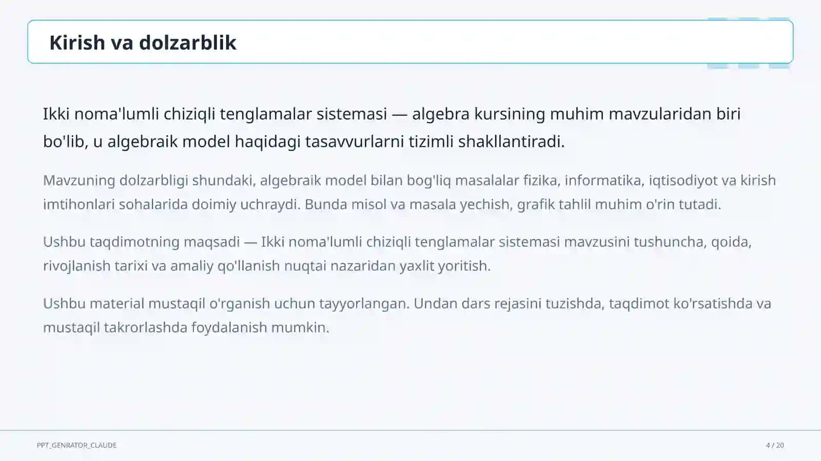 Ikki noma'lumli chiziqli tenglamalar sistemasi (7-sinf) 4