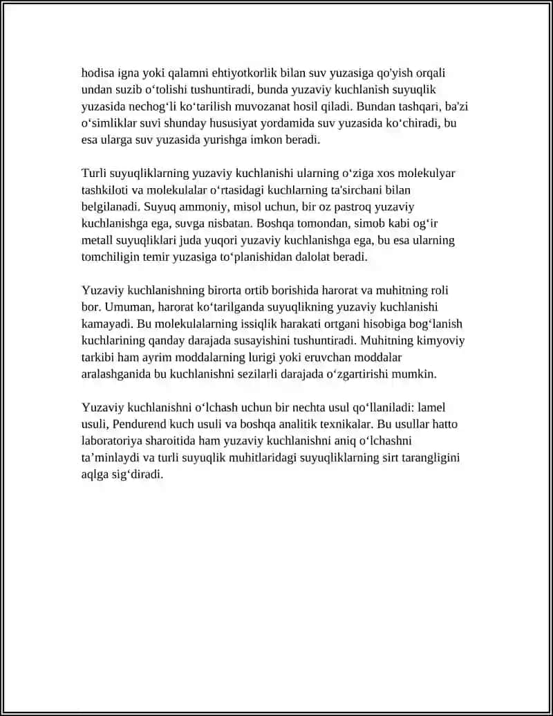 MUSTAQIL ISH Mavzu: SUYUQLIK BILAN QATTIQ JISMNING YONDASHISH CHEGARASIDA BOʻLADIGAN HODISALAR 4