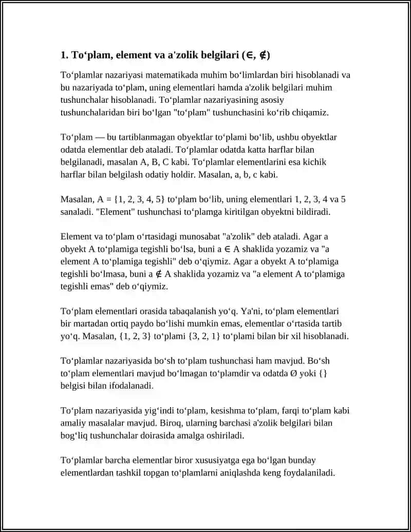 TO'PLAMLAR NAZARIYASI: ASOSIY TUSHUNCHALAR VA AMALIY MASALALAR 4
