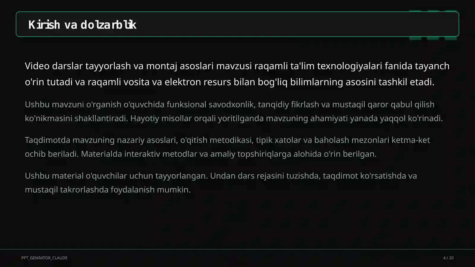 Video darslar tayyorlash va montaj asoslari 4