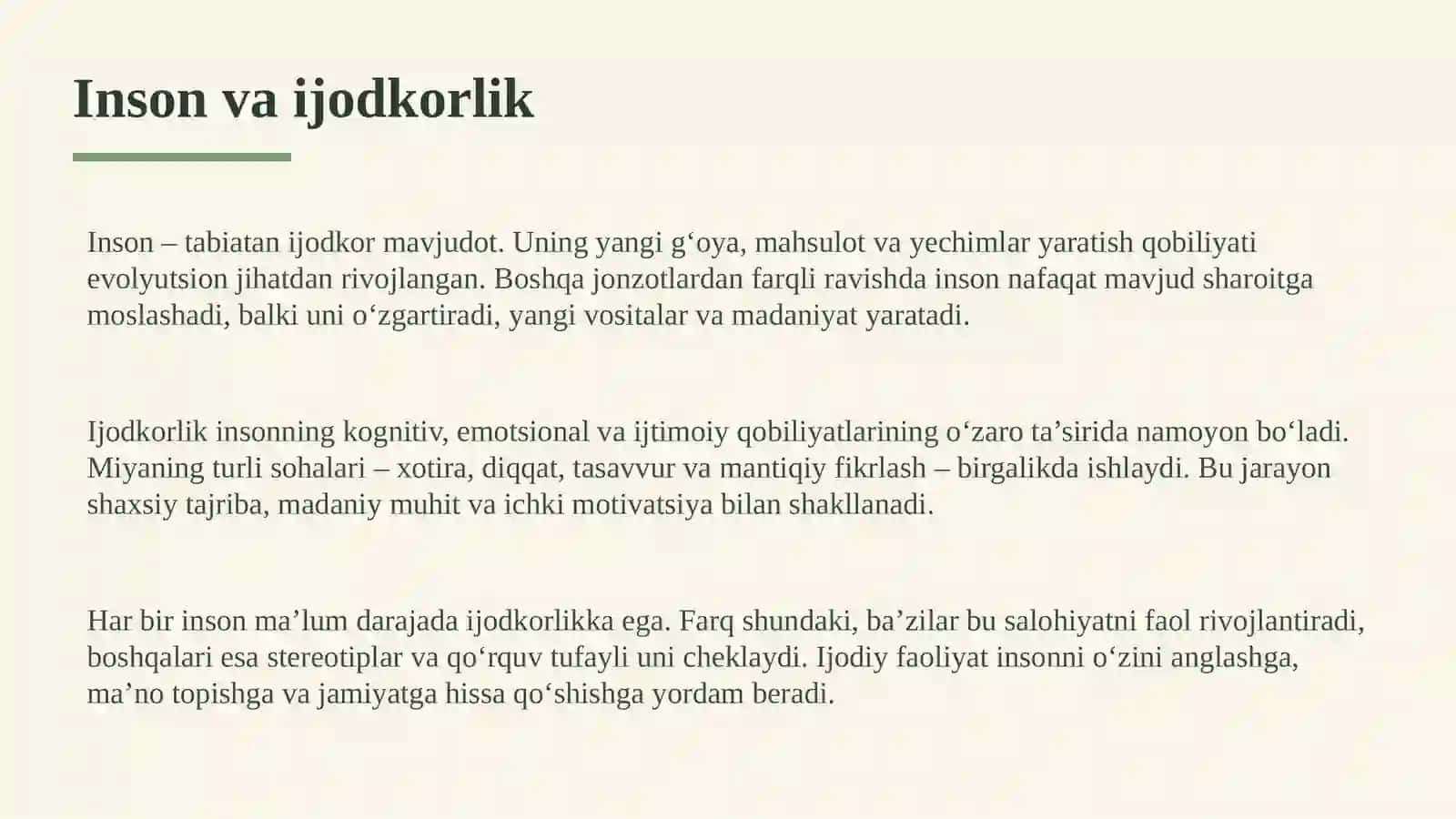 Inson ijodiy faoliyatining o‘ziga xos ko‘rinishi 4