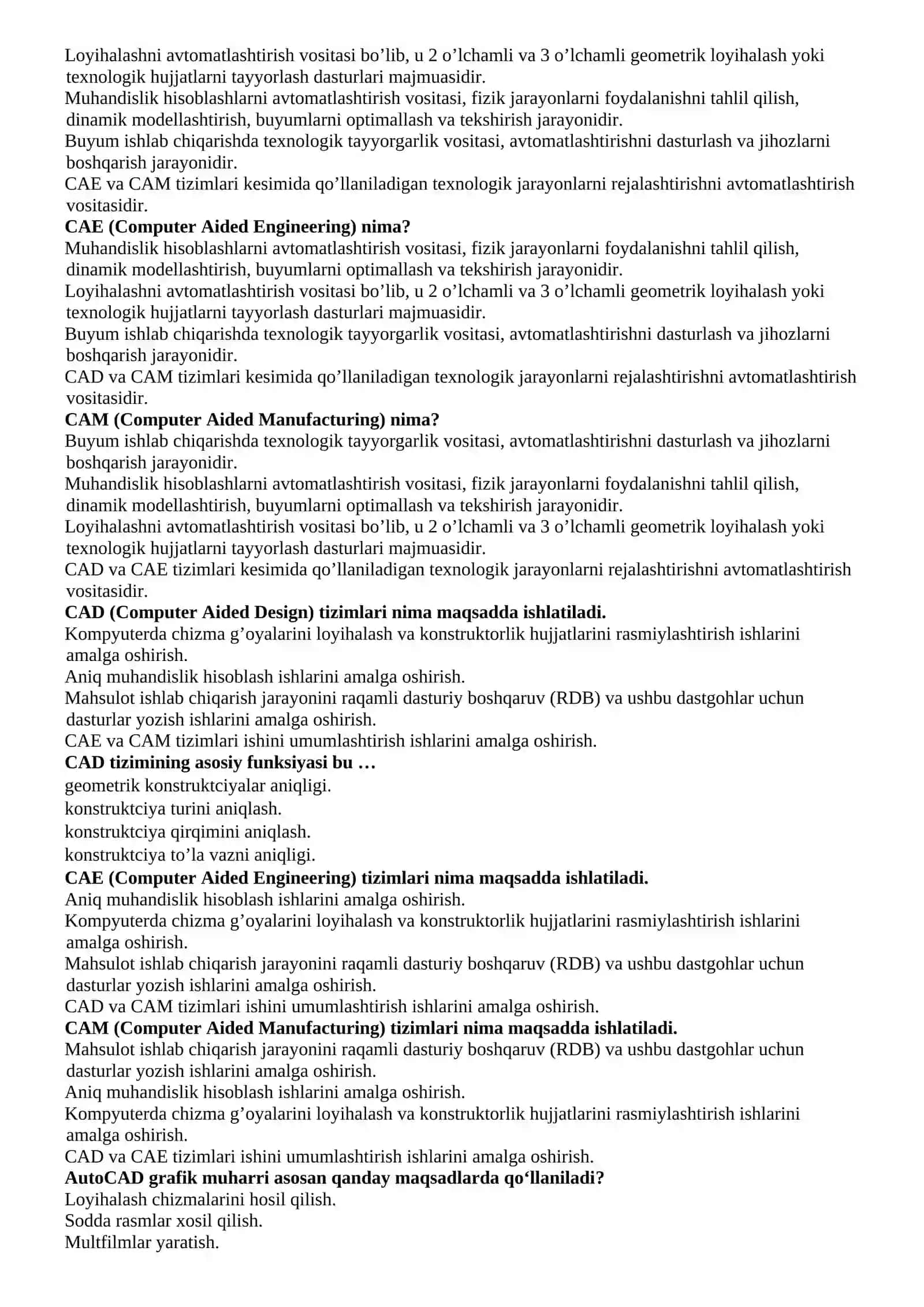 Axborot texnologiyalari fanidan yakuniy nazorat test savollari 4