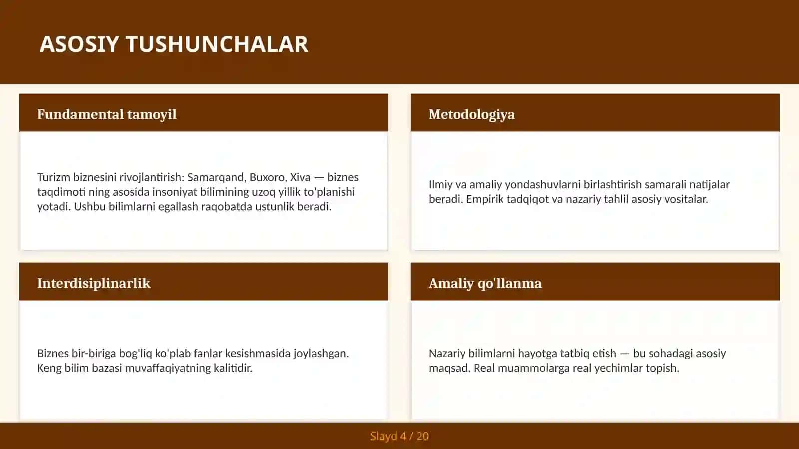 Turizm biznesini rivojlantirish: Samarqand, Buxoro, Xiva — biznes taqdimoti 4