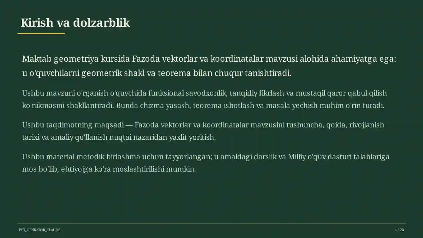 Fazoda vektorlar va koordinatalar (11-sinf) 4