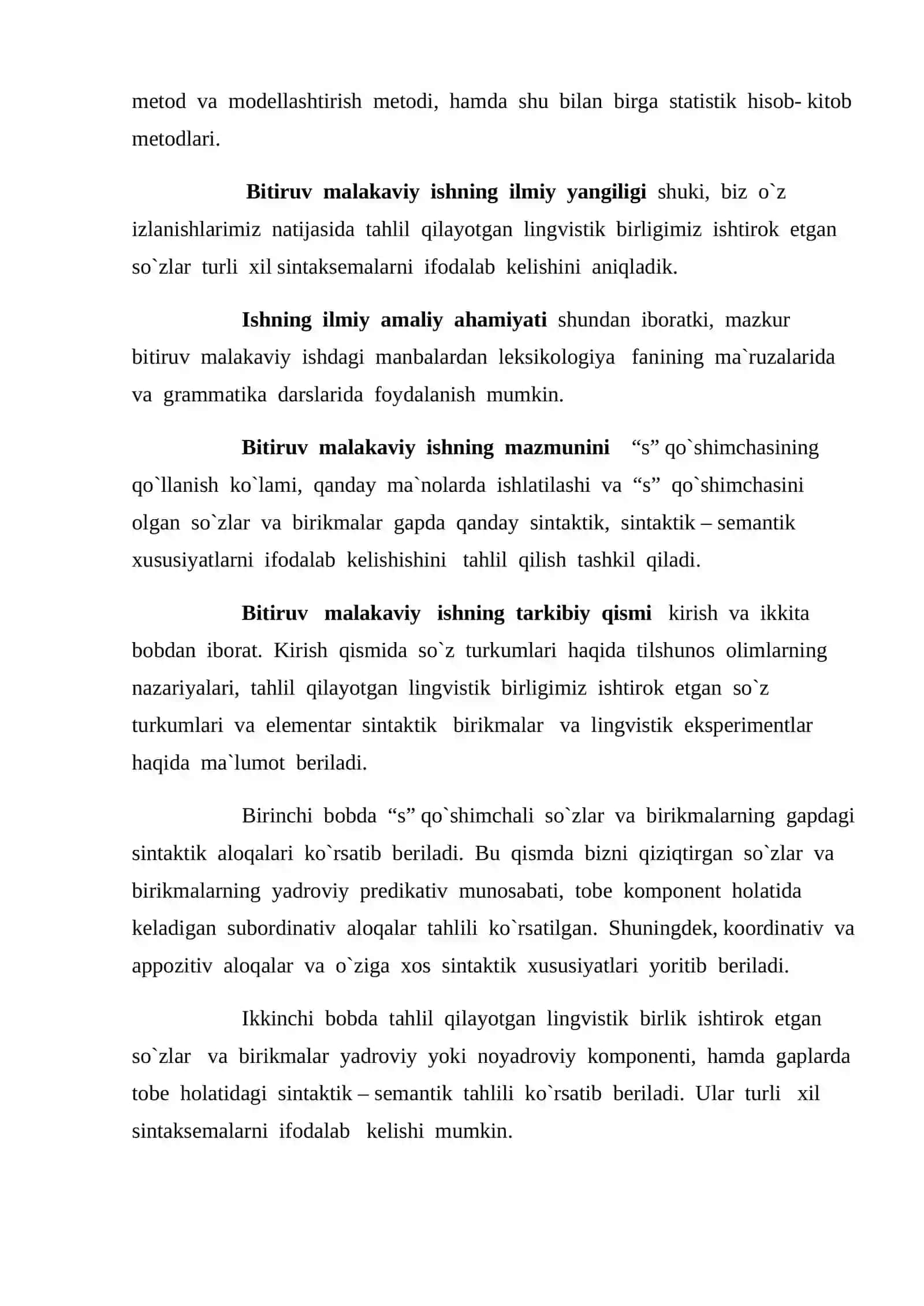 Hozirgi zamon ingliz tili gaplari strukturasida “s” qo`shimchali so`zlar va birikmalarning sintaktik – semantic xususiyatlari 4