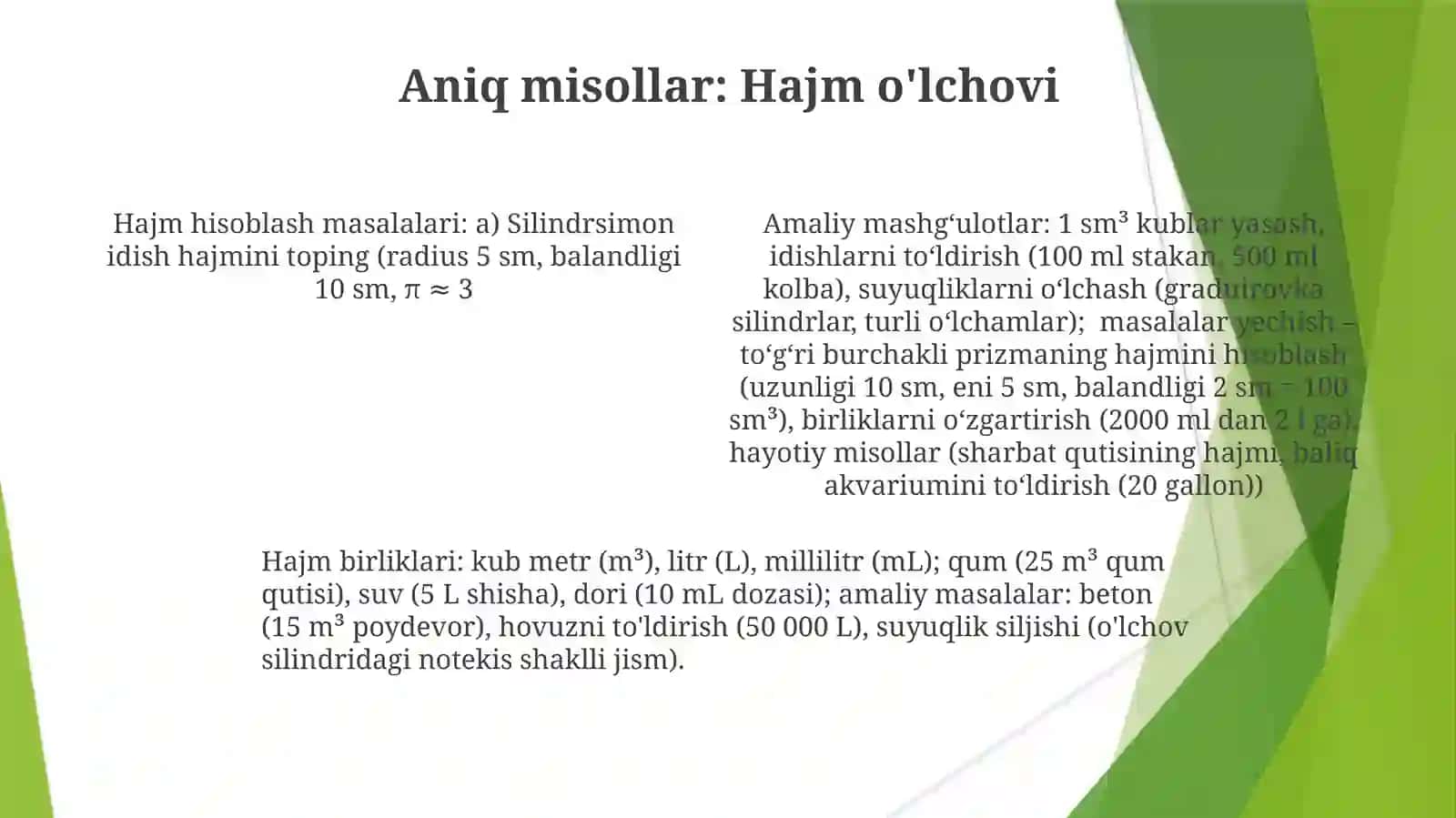 Yuzao'lchov birliklari mavzusi dami solvama salalaryechishgao‘rgatish metodikasi 4