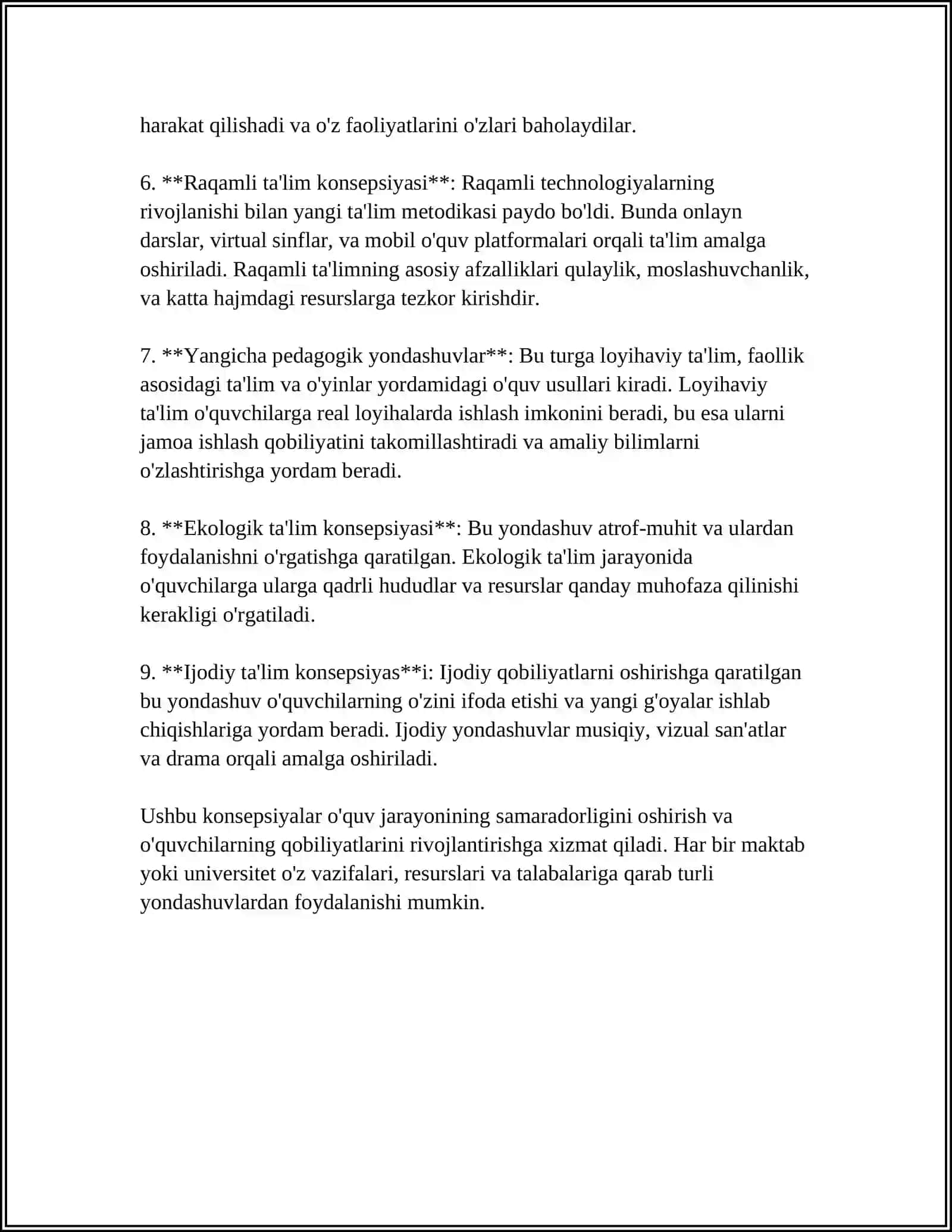 TA'LIMIY KONSEPSIYALARNING UMUMIY TAVSIFI, MAZMUNI VA MOHIYATI 4