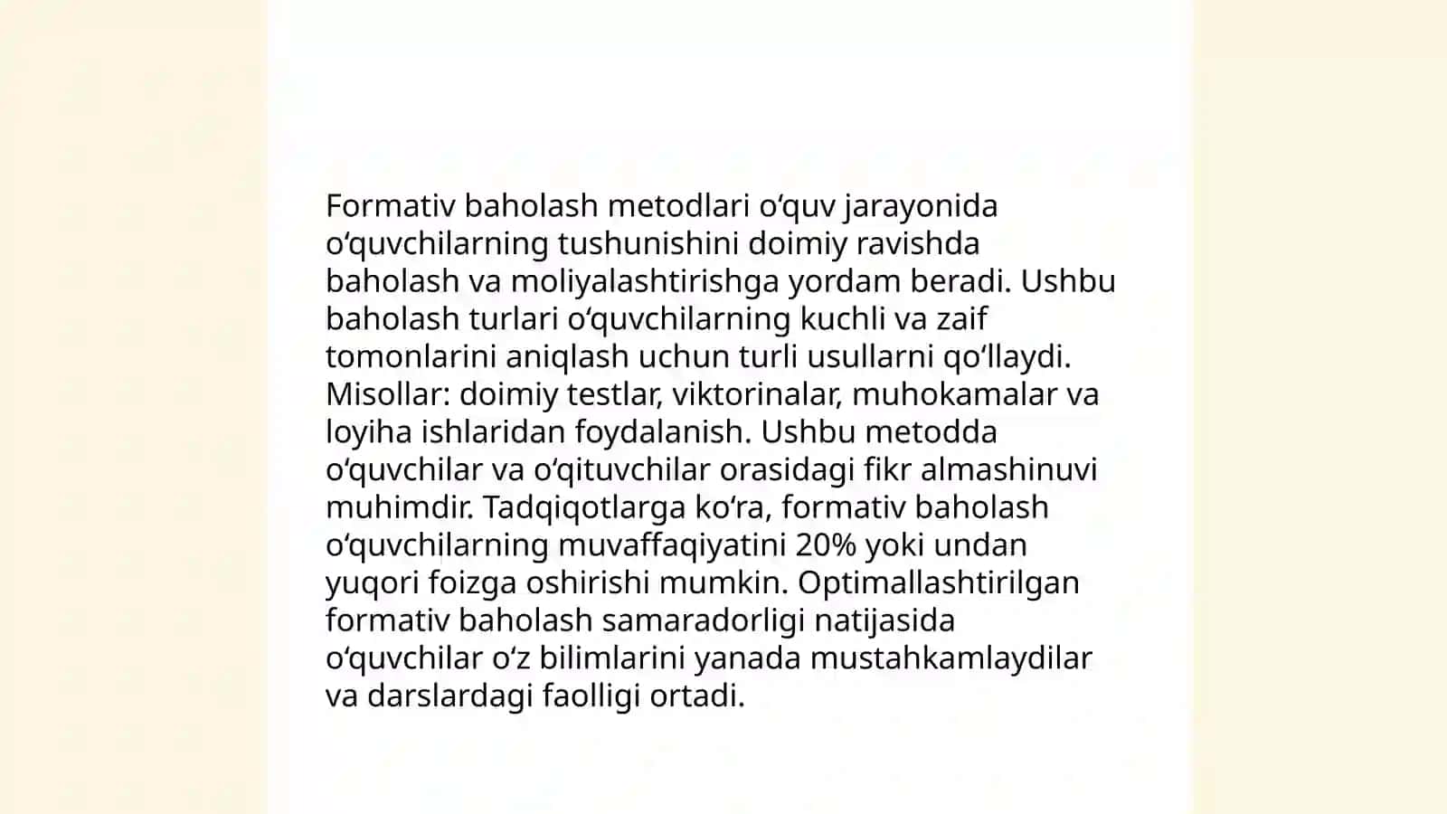 Taʼlim jarayonida baholashning yangi usullari va metodologiyalarini koʻrib chiqish 4