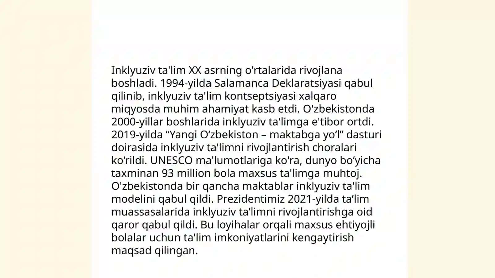 Jamoatchilik oʻrtasida alohida taʼlim ehtiyojlari boʻlgan bolalarning bilim olish huquqi, inklyuziv oʻqishning mazmun-mohiyati haqida tushuntirish ishlarini olib borish 4