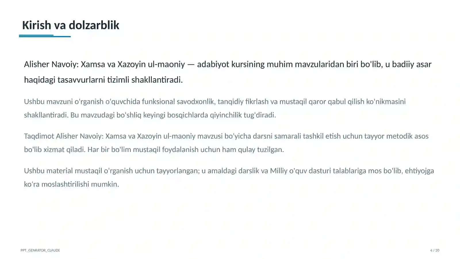 Xamsa va Xazoyin ul-maoniy (9-sinf) 4
