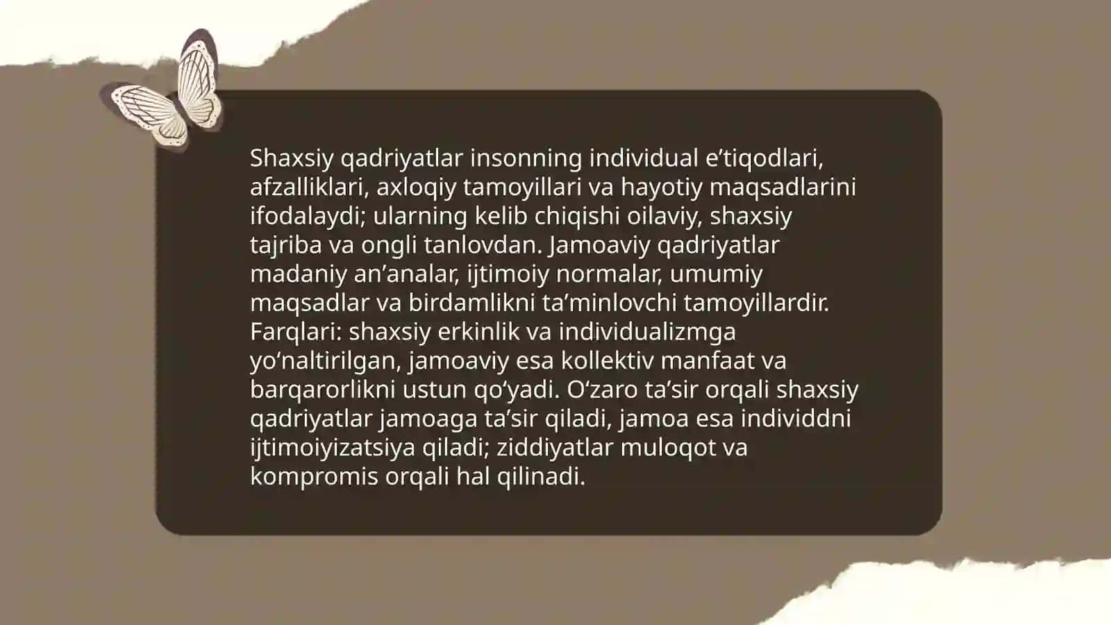 Jamiyat va inson hayotida qadriyatlarni oʻrni va uning turlari 4