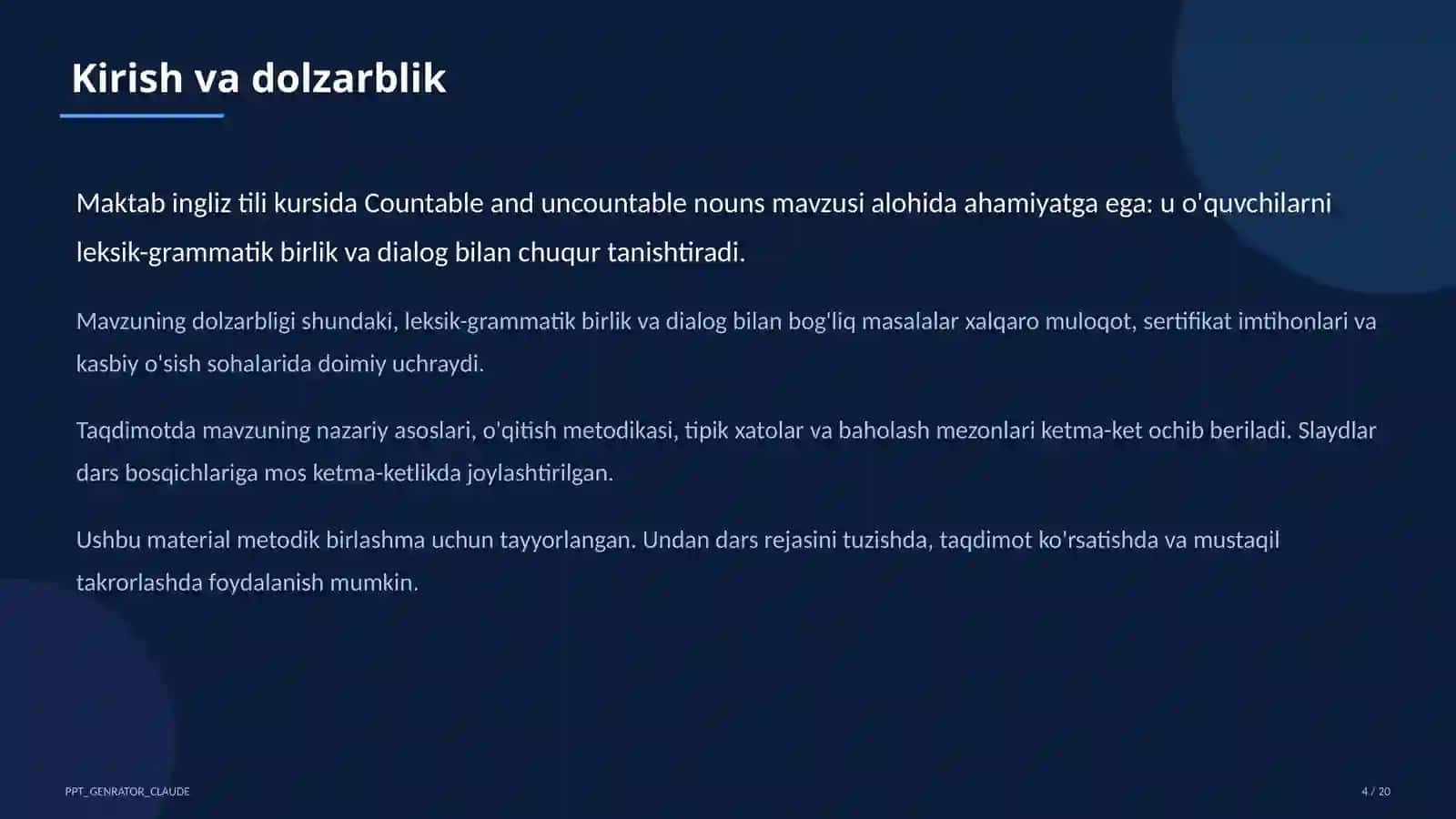 Countable and uncountable nouns (5-sinf) 4