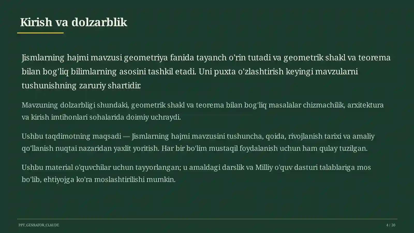 Jismlarning hajmi (11-sinf) 4