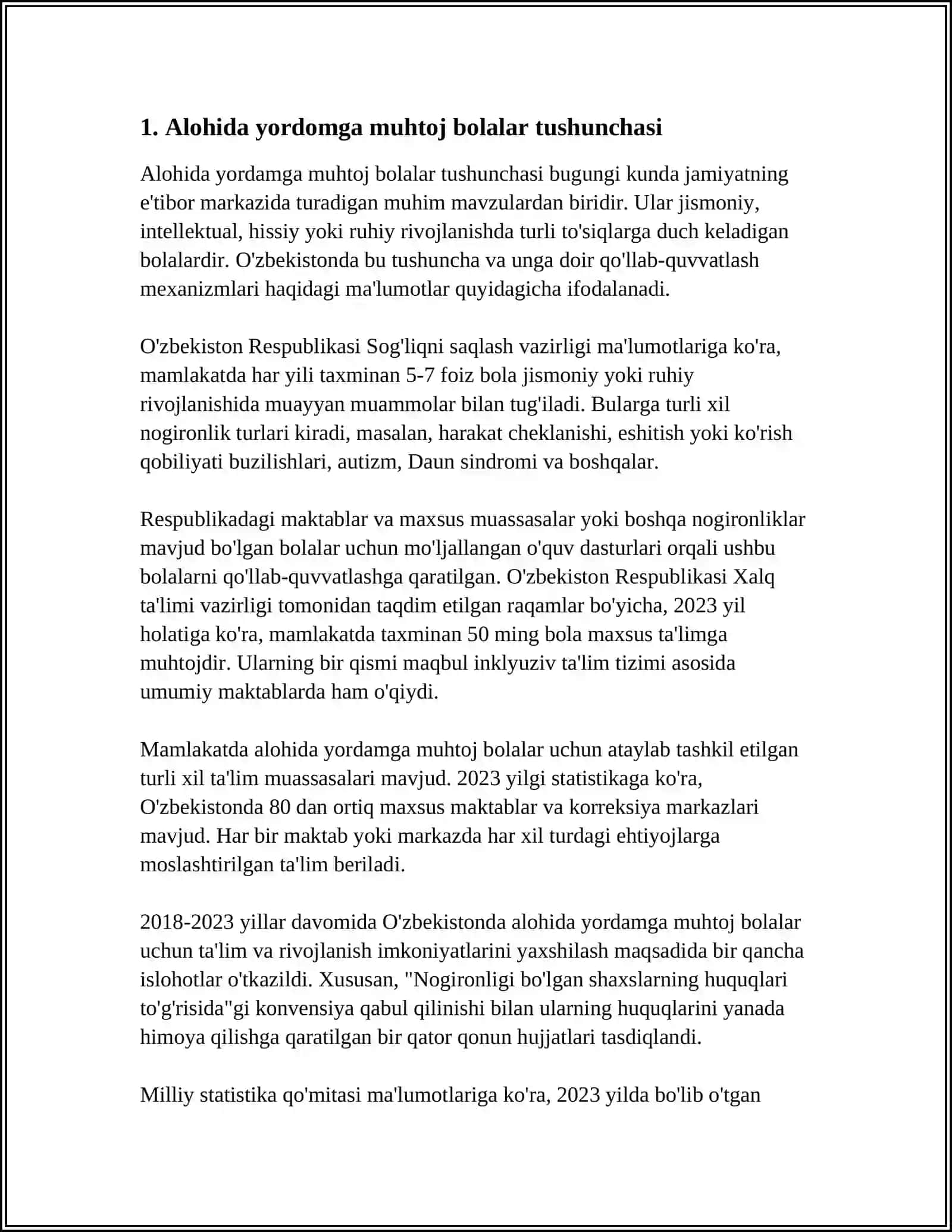 ALOHIDA YORDAMGA MUHTOJ BOLALARDA RIVOJLANISHDAGI NUQSONINING CHUQURLIGI VA TUZILISHIGA QARAB INKLYUZIYA MODELLARINI TANLASH 4