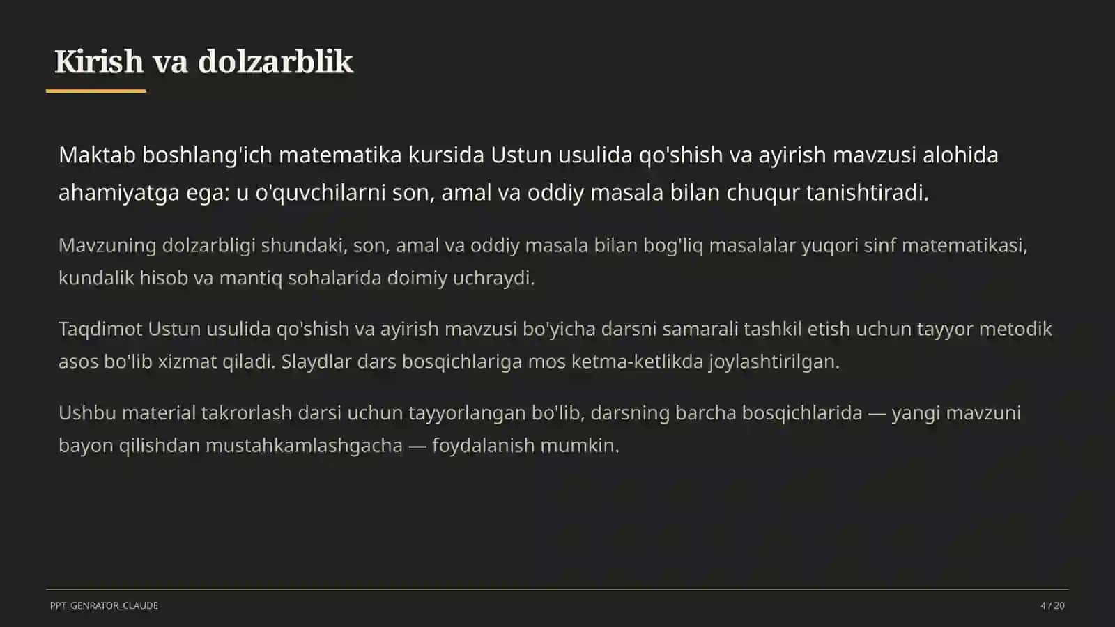 Ustun usulida qo'shish va ayirish (3-sinf) 4