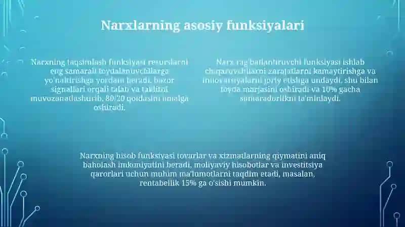 Narxning mazmuni, vazifalari va uning darajasi g'atasiretuvchi omillar 4