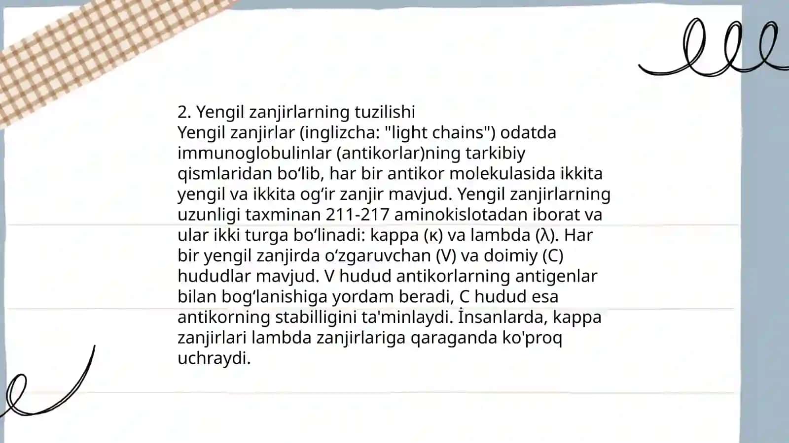 Immunoglobulin molekulasining tuzilishi, yengil va og‘ir zanjirlar molekulasining faol markazi 4