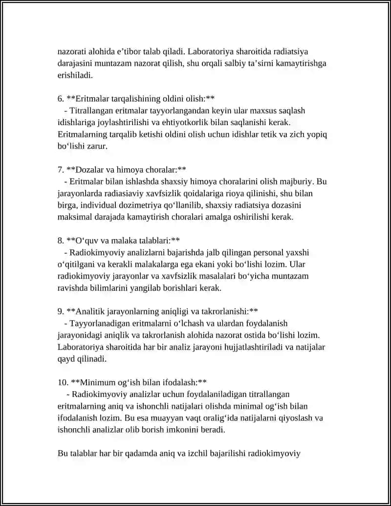 RADIOKIMYOVIY TEKSHIRISHLAR UCHUN TITRLANGAN ERITMALARNI TAYYORLASH 4