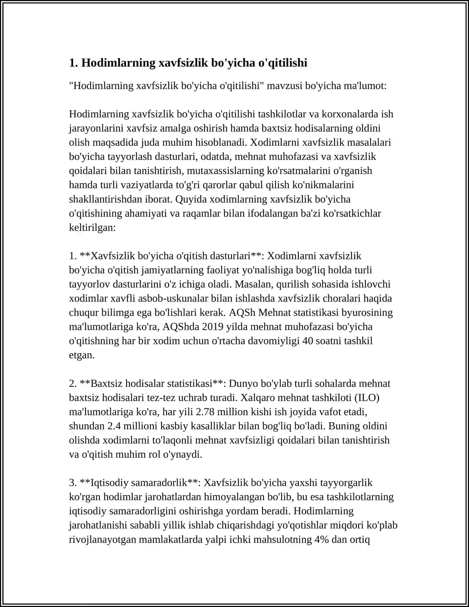 HARAKAT HAVFSIZLIGI BO’YICHA OYLIK HISOBOT TUZISH 4