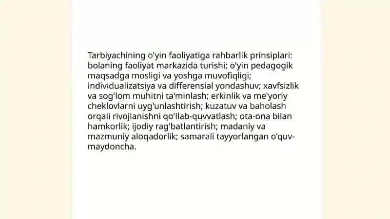 Tarbiyachisining o'yin faoliyatiga rahbarlik qilishi 4