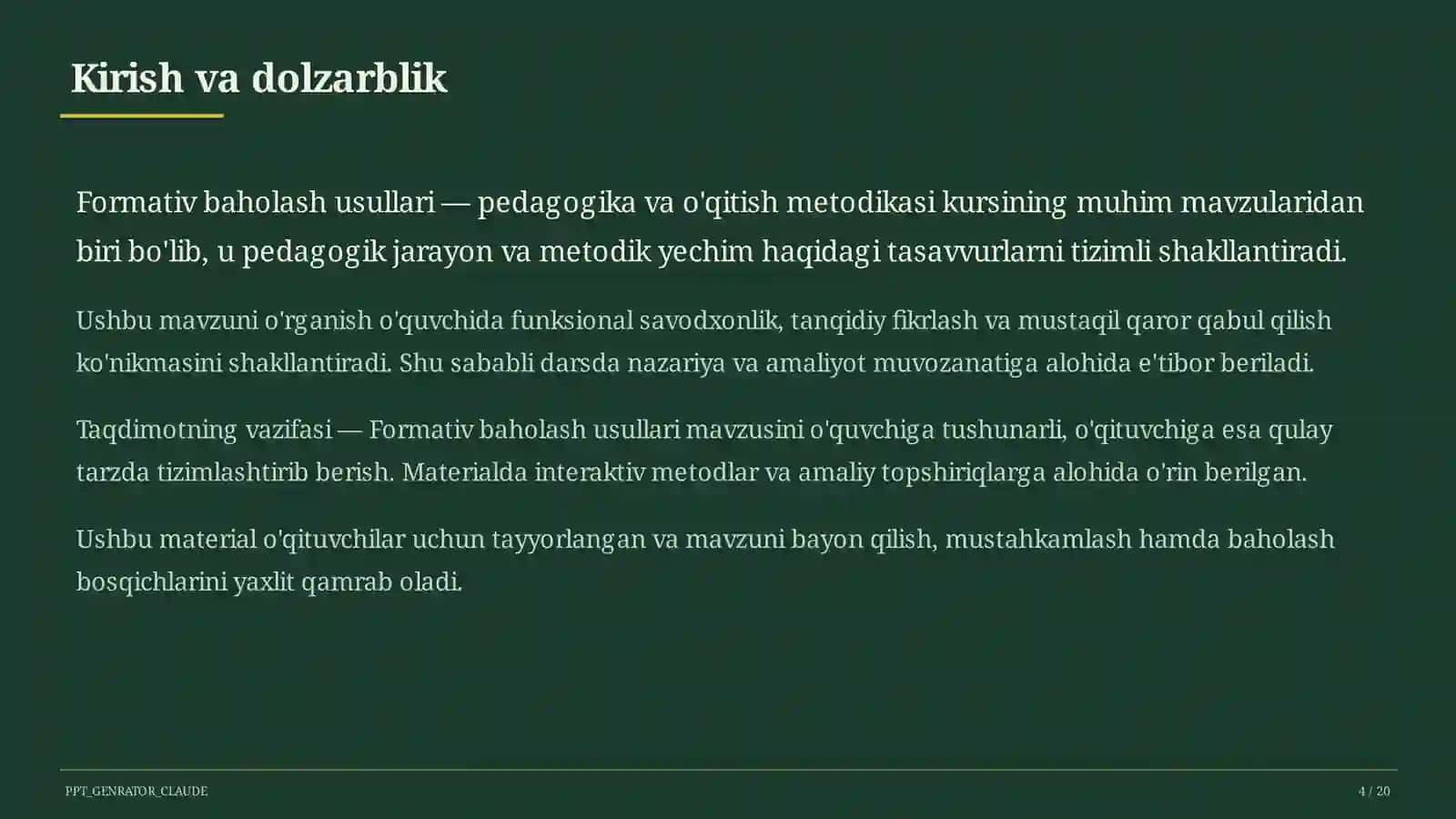 Formativ baholash usullari 4
