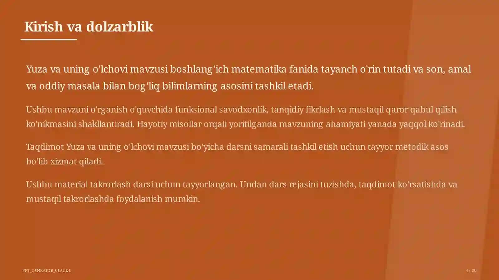Yuza va uning o'lchovi (3-sinf) 4