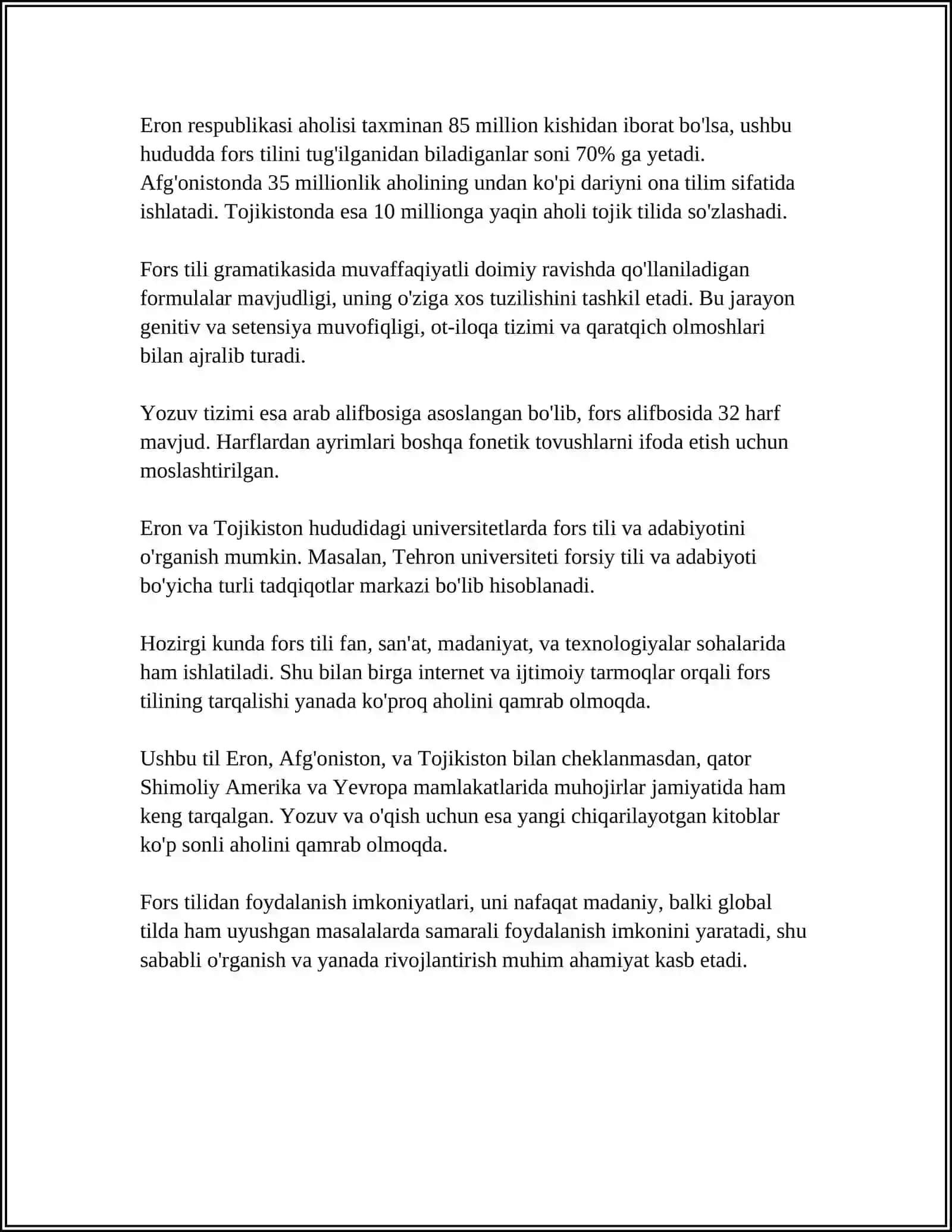 FORS TILI 4 KOʻRINIWLI HARIFLAR 4