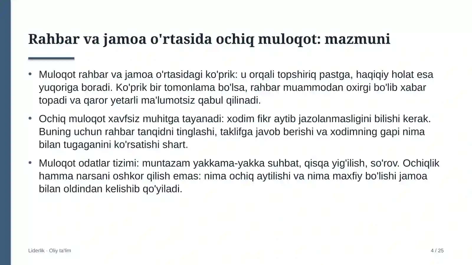 suv xo'jaligida rahbar va jamoa o'rtasida ochiq muloqotni yo'lga qo'yish 6965 4