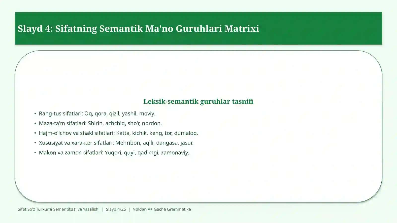 Sifat So'z Turkumi Semantikasi va Yasalishi 4