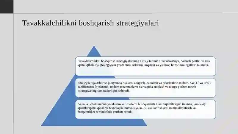 Tavakkalchilikni boshqarish sitratigiyasi, siyosati va taktikasi 4
