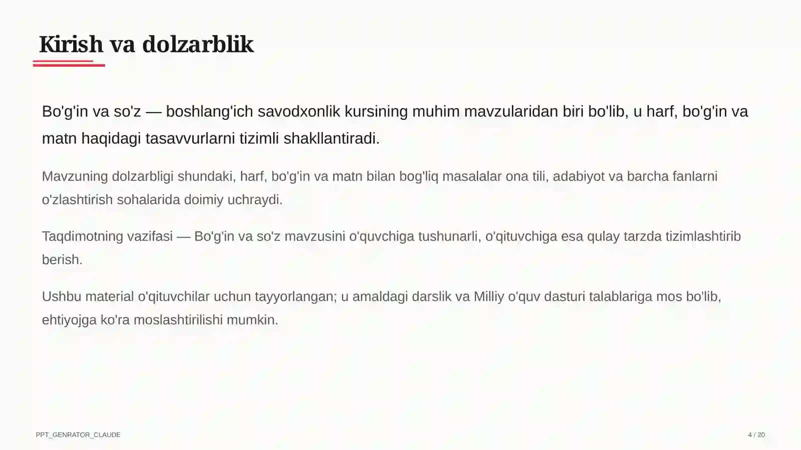 Bo'g'in va so'z (1-sinf) 4