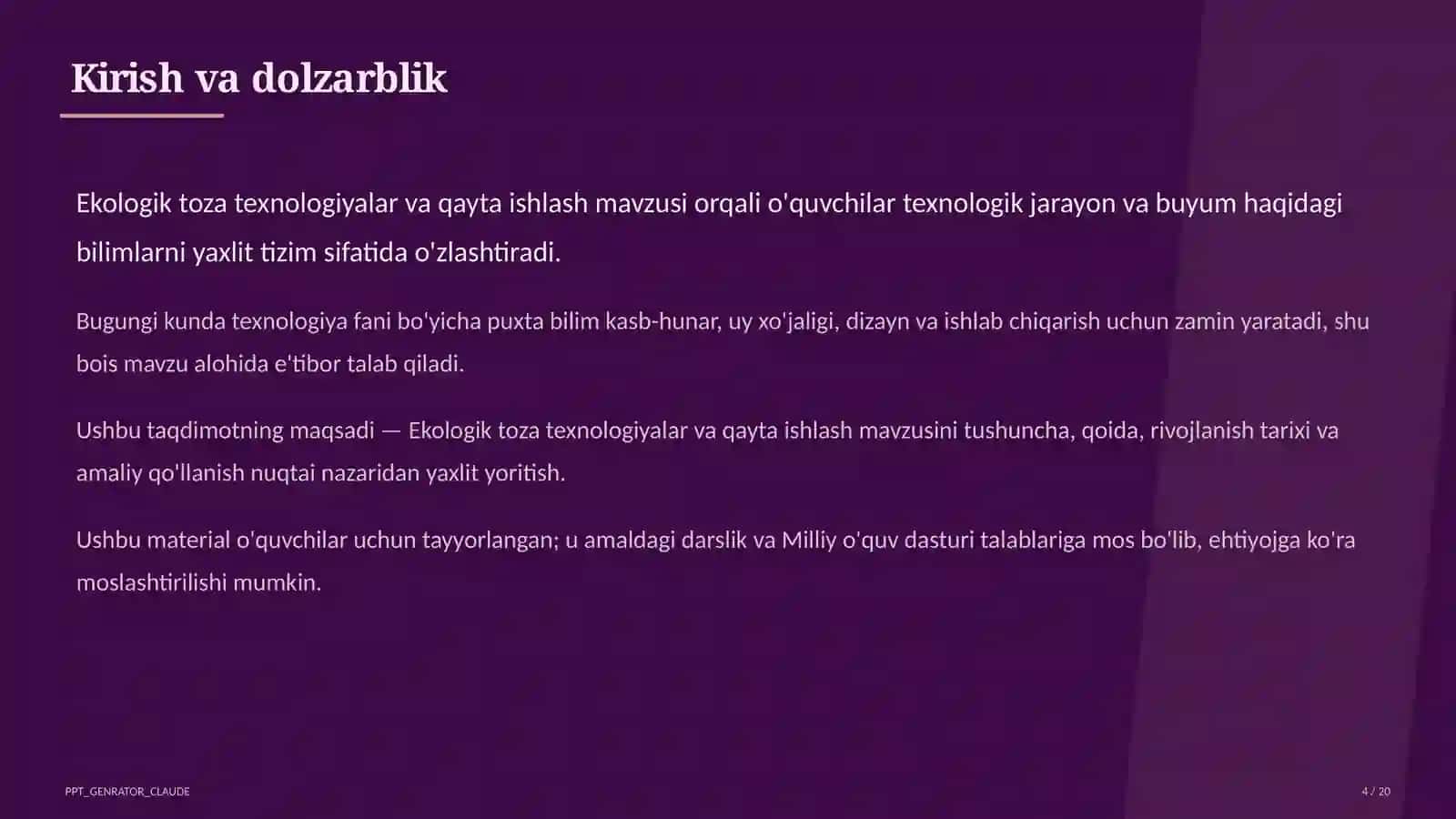Ekologik toza texnologiyalar va qayta ishlash (11-sinf) 4