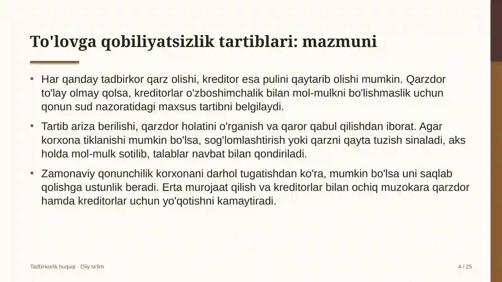 Loyiha institutlarida to'lovga qobiliyatsizlik tartib-taomillari 4