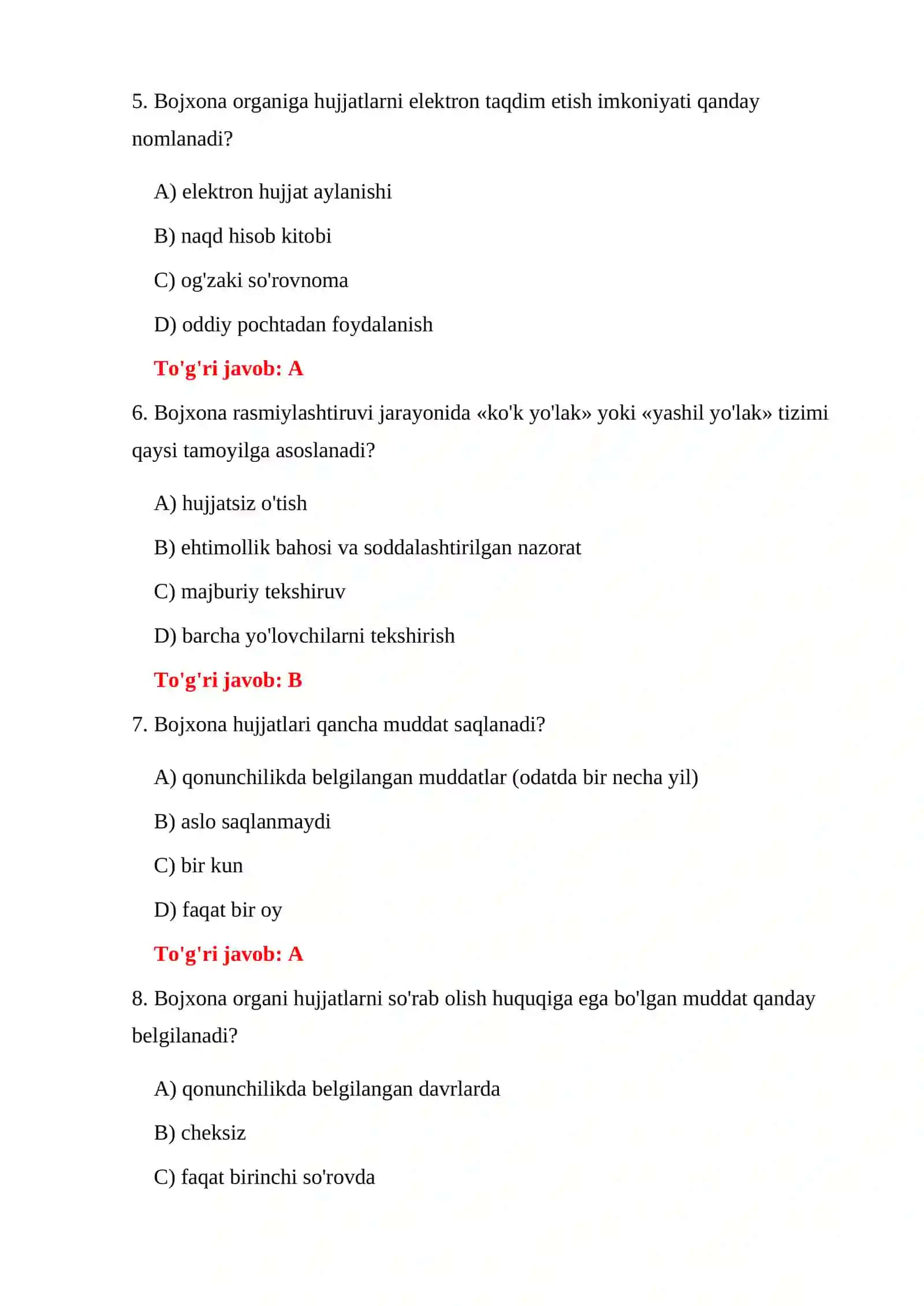BOJXONA HUJJATLARINI RASMIYLASHTIRISH TESTLARI 4