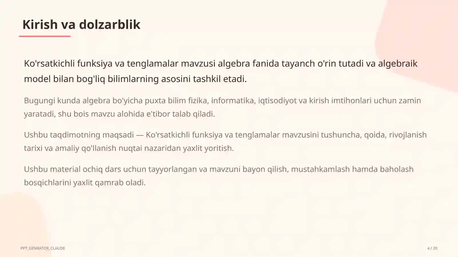 Ko'rsatkichli funksiya va tenglamalar (10-sinf) 4