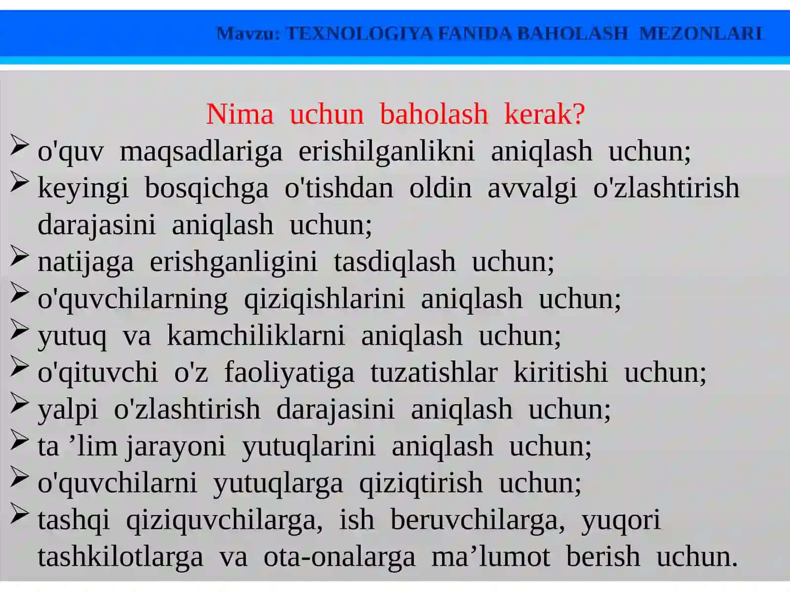 TEXNOLOGIYA FANIDA BAHOLASH MEZONLARI 4