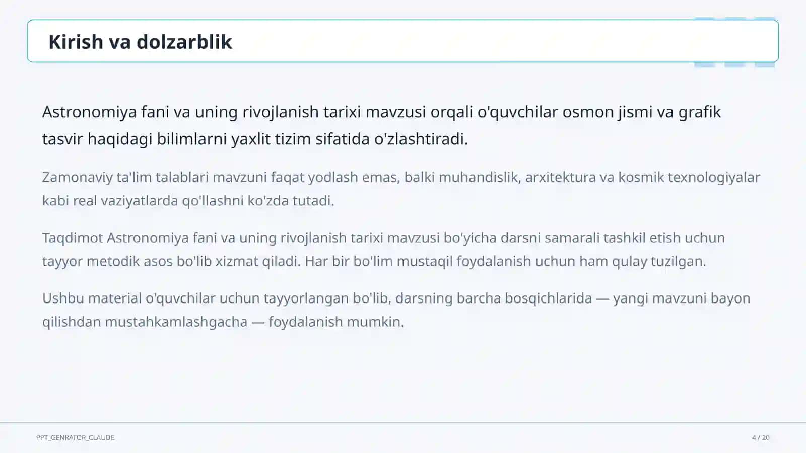 Astronomiya fani va uning rivojlanish tarixi (10-sinf) 4