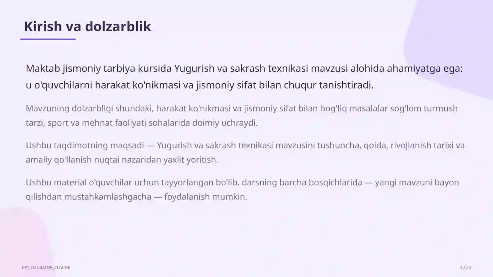 Yugurish va sakrash texnikasi (2-sinf) 4
