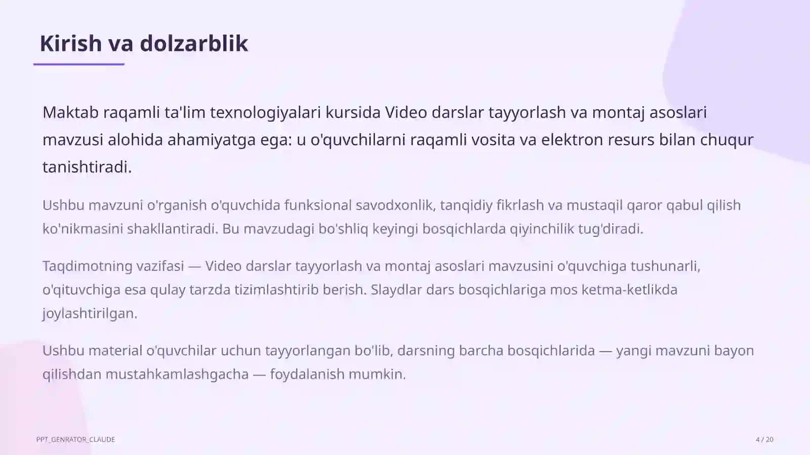 Video darslar tayyorlash va montaj asoslari 4