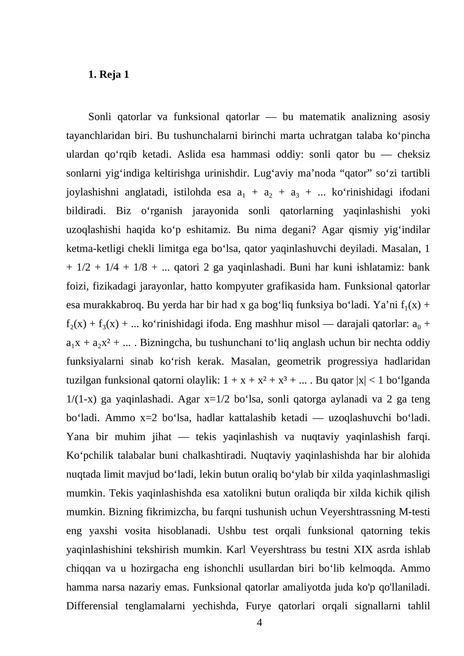 Sonli Qatorlar. Funktsional Qatorlar 4