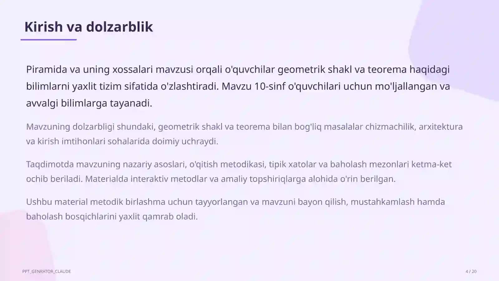 Piramida va uning xossalari (10-sinf) 4