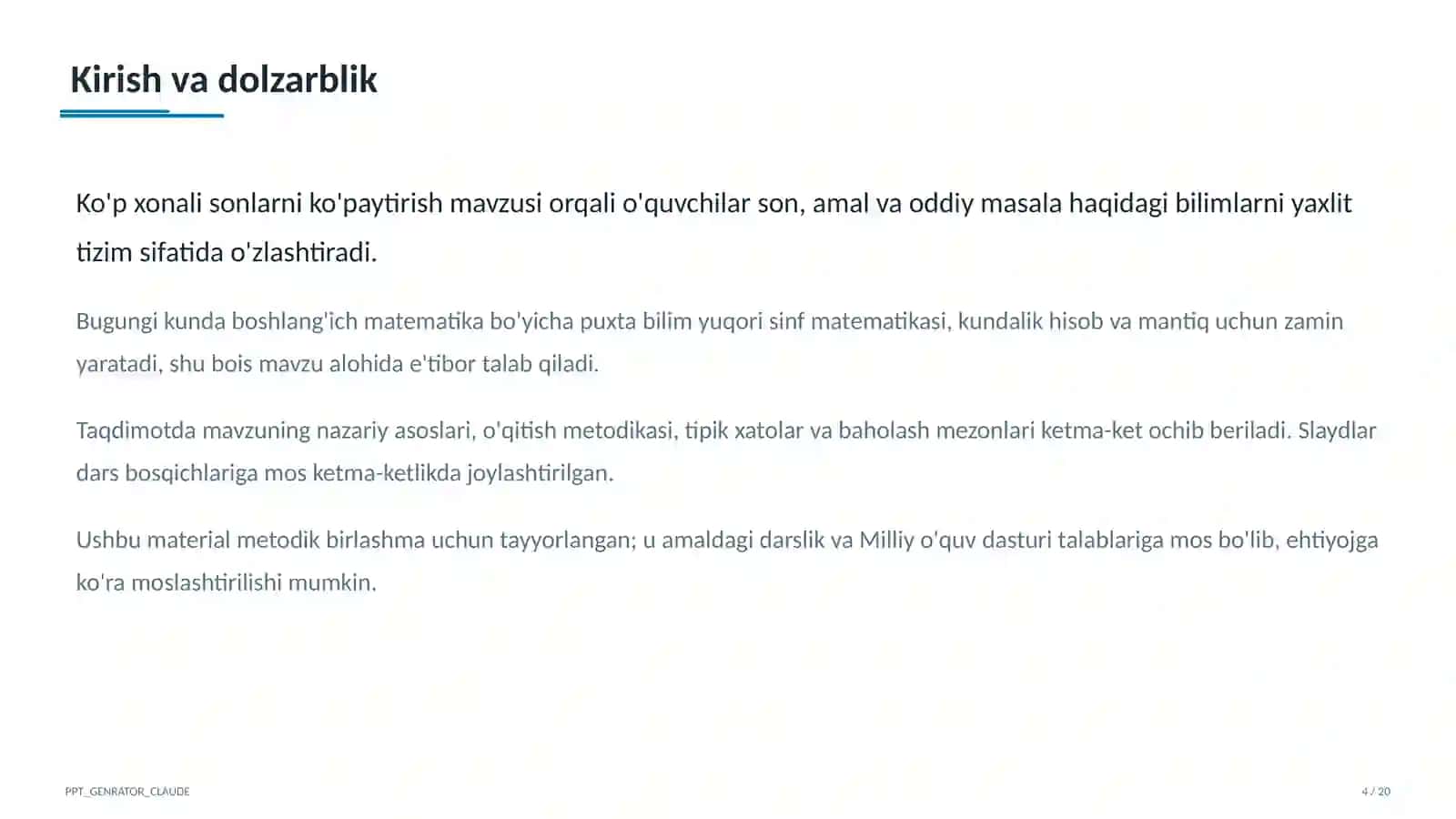 Ko'p xonali sonlarni ko'paytirish (4-sinf) 4