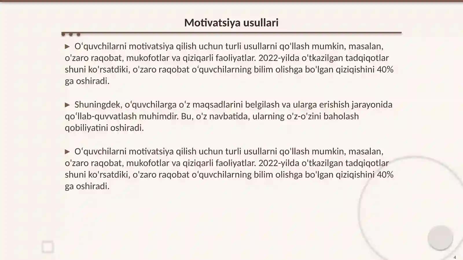 Oʻquvchilar bilan ishlash 4